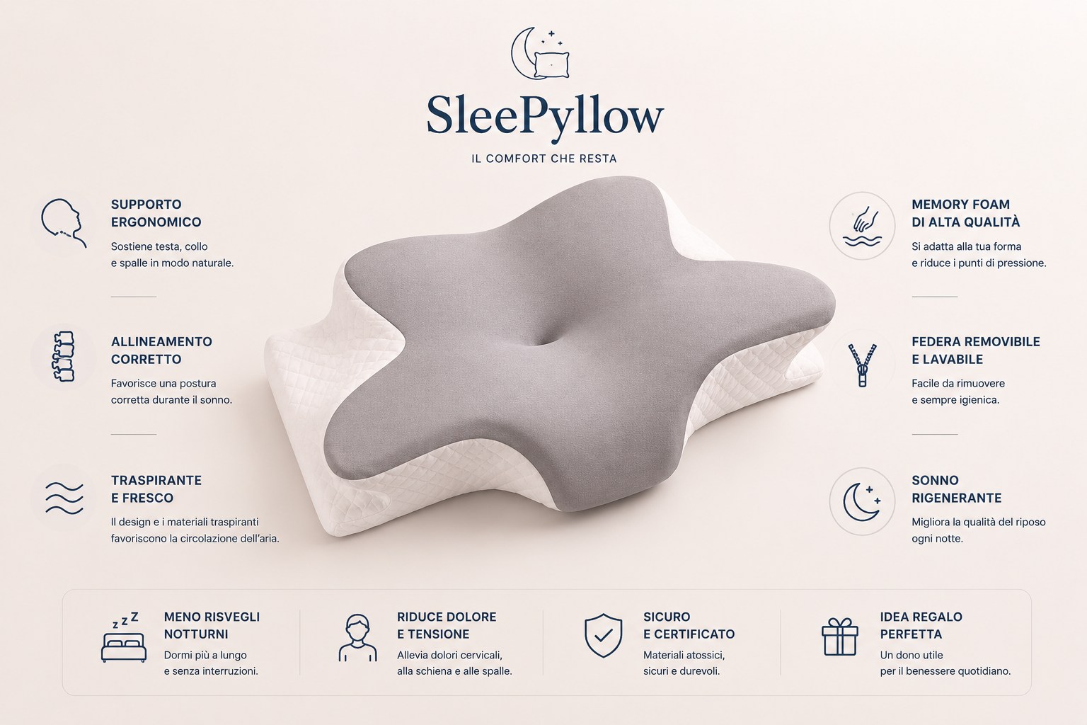Cuscino Ergonomico Cervicale in Memory Foam SleePyllow