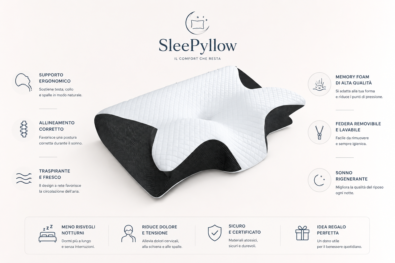 Cuscino Ergonomico a Stella per Cervicale in Memory Foam -         3 Varianti